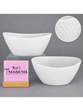 Over And Back DIAMOND White Embossed Criss Cross  8" All Purpose Bowl Set of 2